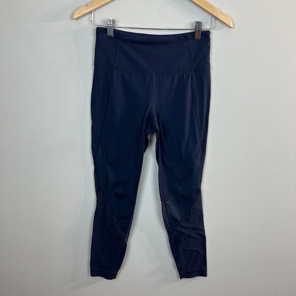 Athleta Mesh Shine Salutation Leggings 7/8‎ Small Womens Navy Blue Active… - Picture 2 of 15